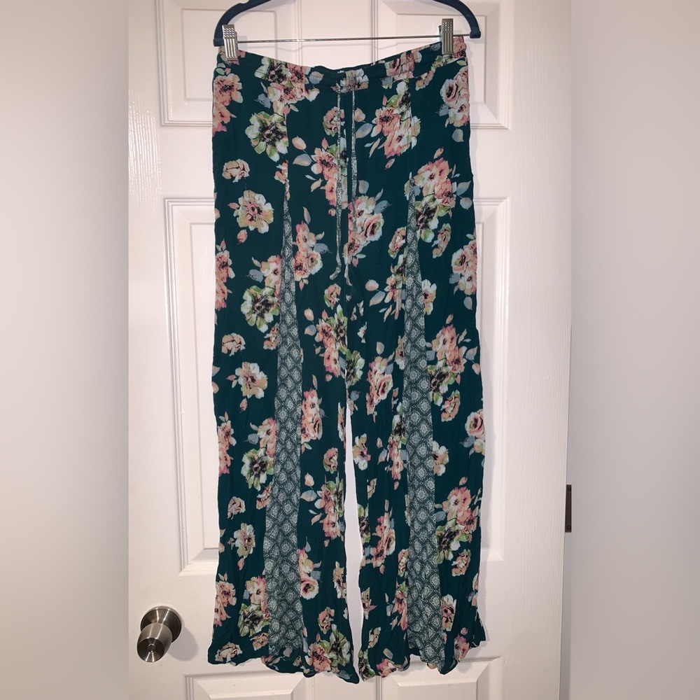 Green Floral, Multi Print Wide Leg Pants